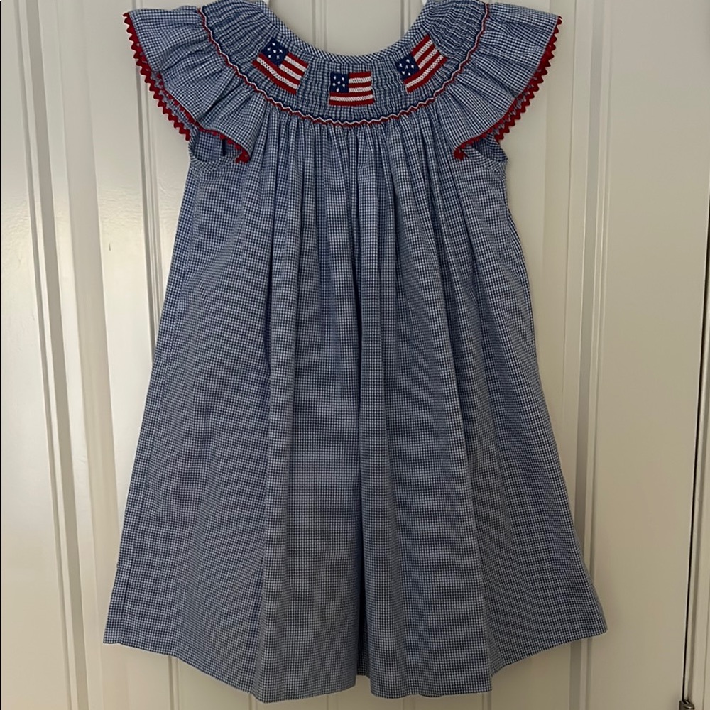 Hand Smocked Patriotic Blue Kids Dress